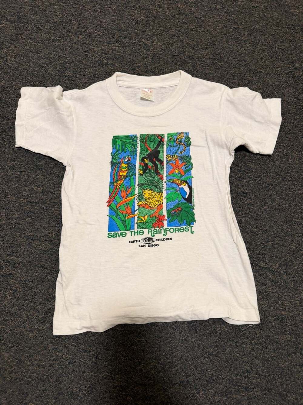 Vintage 1993 Kid Gö Save the Rainforest Earth Children San Diego T-Shirt Size L